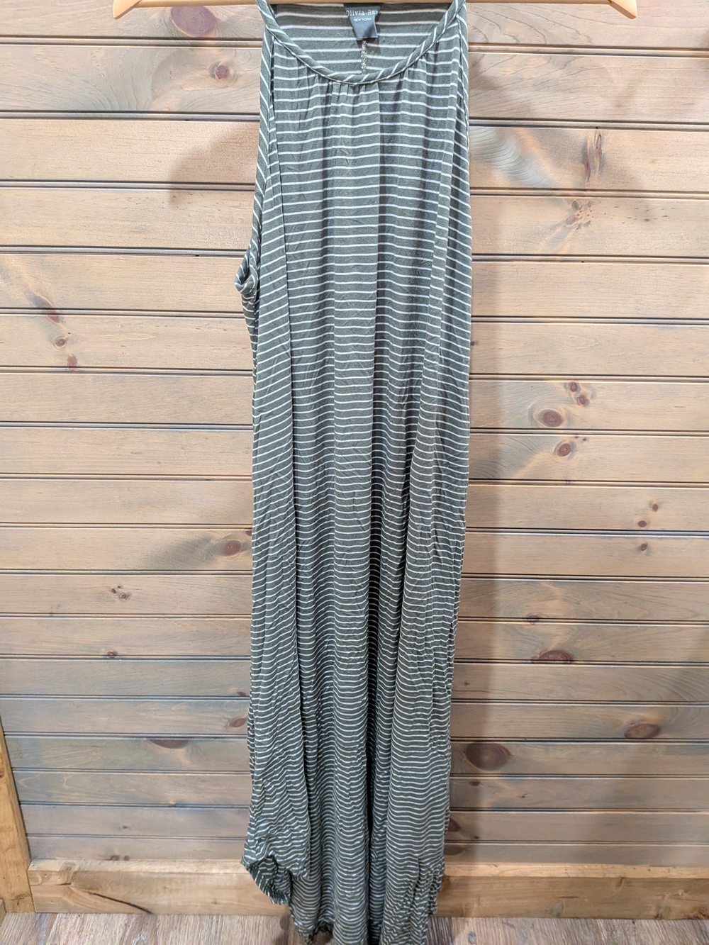 Olivia Rae Gray and White Striped Sleeveless Maxi Dress
